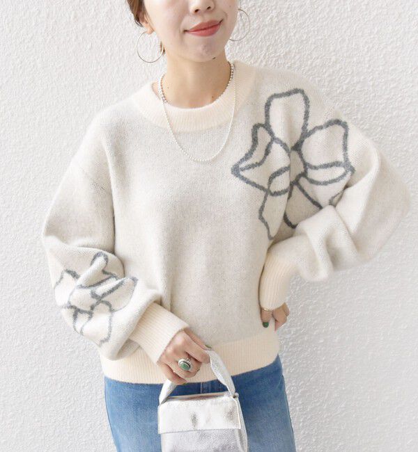 SHIPS for women「【WEB限定】〈手洗い可能〉ジャカード フラワー ニット プルオーバー」|ニット・セーター|オフホワイト