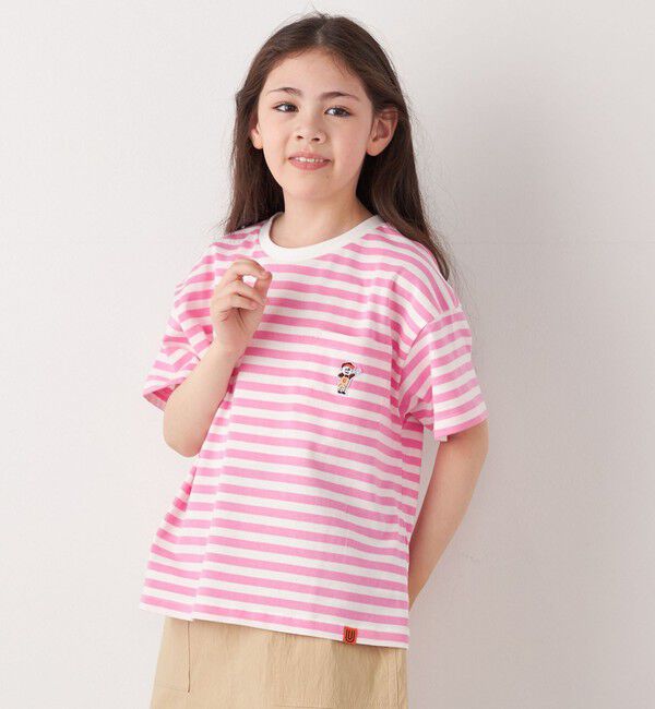 SHIPS any「【SHIPS any別注】UNIVERSAL OVERALL: ボーダー Tシャツ <KIDS>」|Tシャツ・カットソー|ピンク