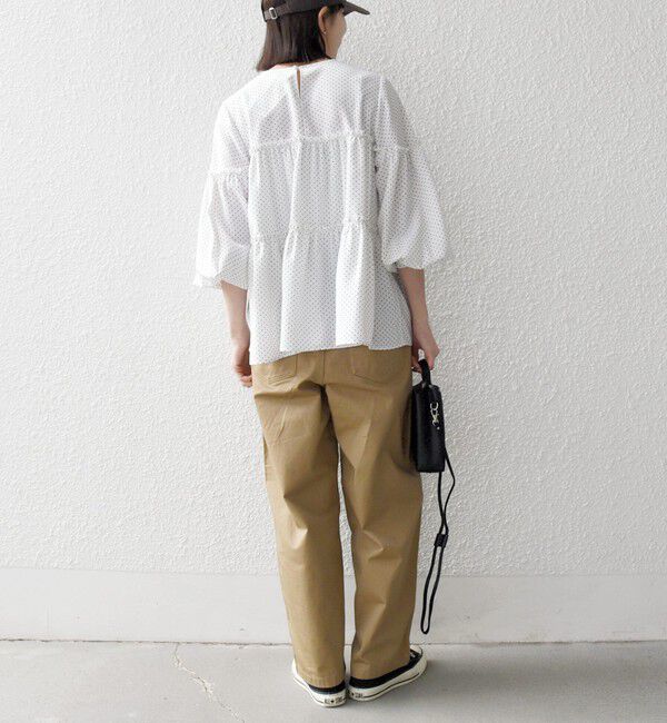 SHIPS any「SHIPS any:〈洗濯機可能〉ドット ノーカラー ティアード フレア ブラウス」|シャツ・ブラウス|