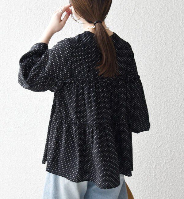 SHIPS any「SHIPS any:〈洗濯機可能〉ドット ノーカラー ティアード フレア ブラウス」|シャツ・ブラウス|