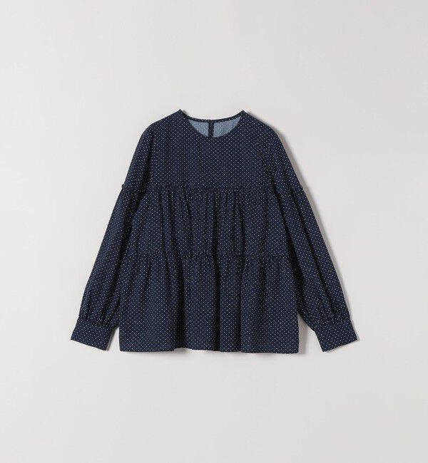 SHIPS any「SHIPS any:〈洗濯機可能〉ドット ノーカラー ティアード フレア ブラウス」|シャツ・ブラウス|