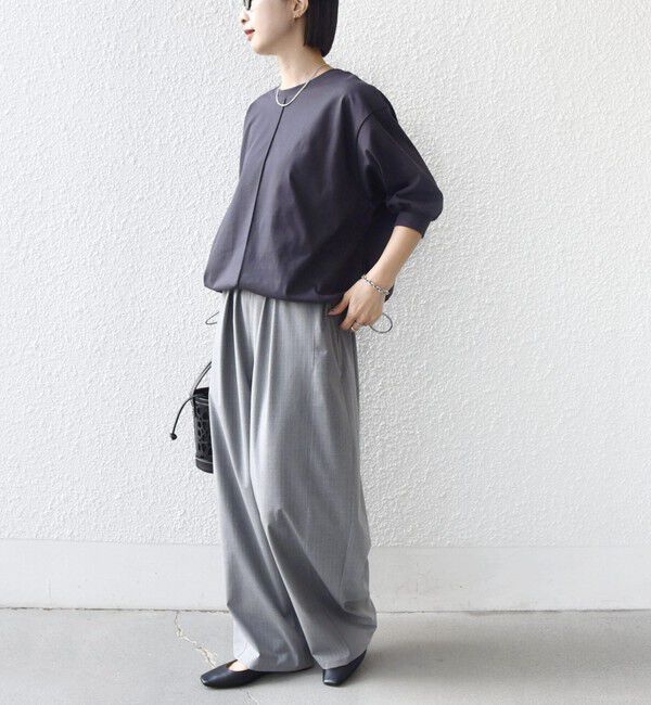 SHIPS for women「《一部追加予約》【WEB限定】〈接触冷感 / 汗染み防止加工〉オーガニック コットン 裾 ドロスト トップス」|Tシャツ・カットソー|