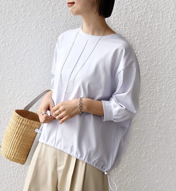 SHIPS for women「《一部追加予約》【WEB限定】〈接触冷感 / 汗染み防止加工〉オーガニック コットン 裾 ドロスト トップス」|Tシャツ・カットソー|