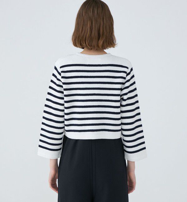 MACPHEE「【WEB限定】ハーフミラノリブボーダー クルーネックカーディガン」|カーディガン|