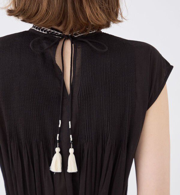 SOULEIADO「コットンボイルエンブロイダリー プチスタンドカラーワンピース」|ワンピース|