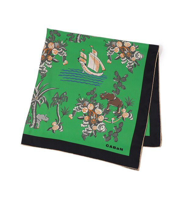 CABaN「Zoo シルクプリントスカーフ」|バンダナ・スカーフ|54 グリーン系
