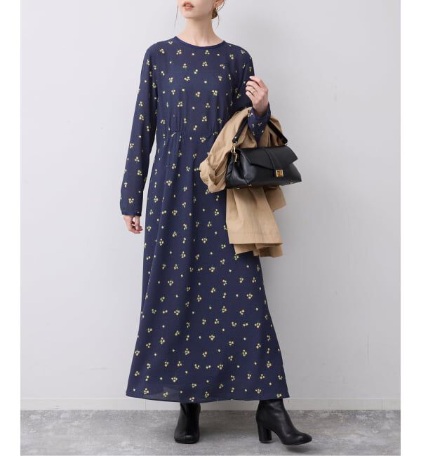 SLOBE IENA「ドットフラワーバイアスワンピース」|ワンピース|ネイビー