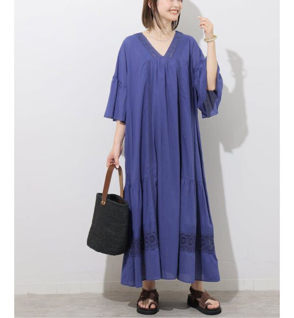 JOURNAL STANDARD relume「《予約》コットンボイルVネックレースワンピース」|ワンピース|ブルー A