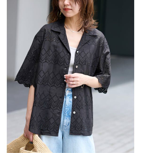 JOURNAL STANDARD relume「《WEB限定追加予約》コットンカットワーク刺繍開襟シャツ」|シャツ・ブラウス|ブラック