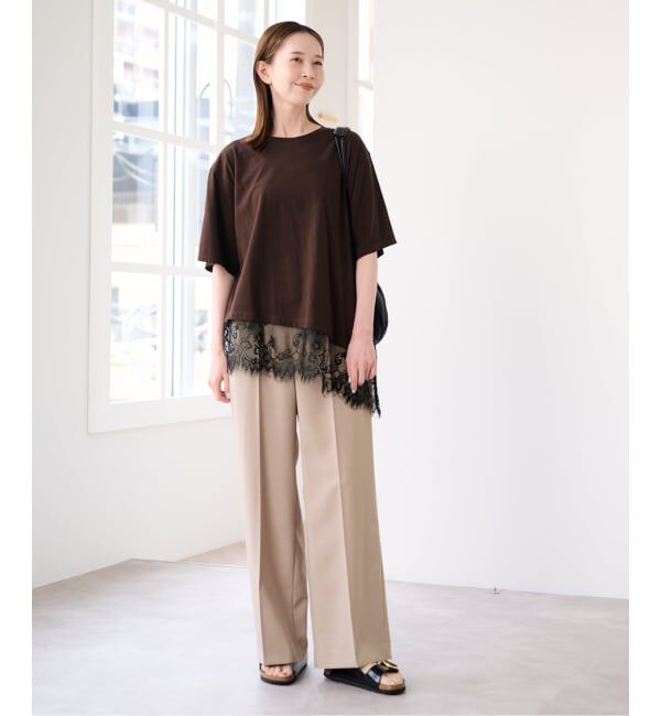 U by SPICK&SPAN「《予約》ハーフスリーブレースTEE」|Tシャツ・カットソー|