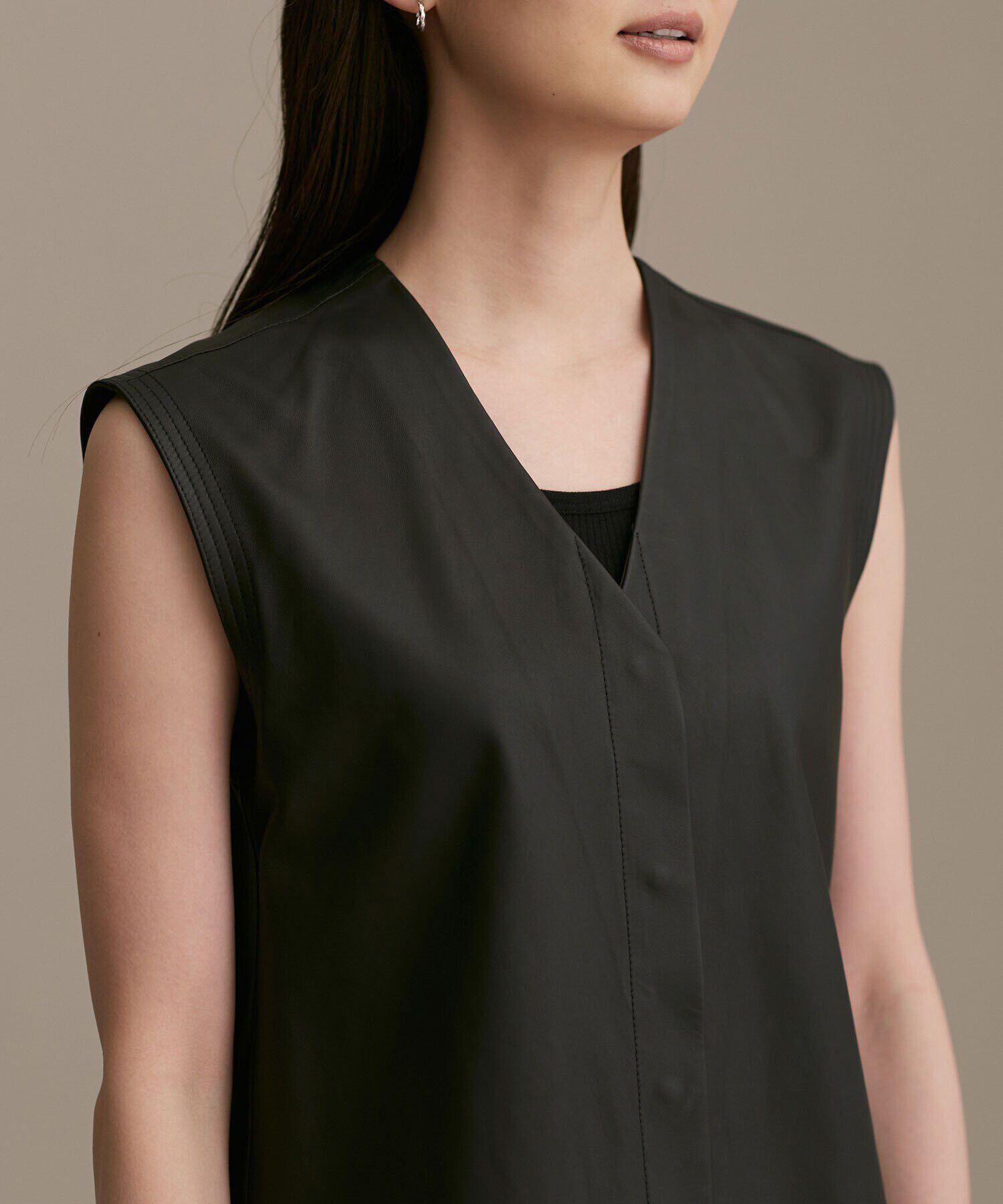 nano･universe「LB.01/Vネックレザージレ」|ライダースジャケット|