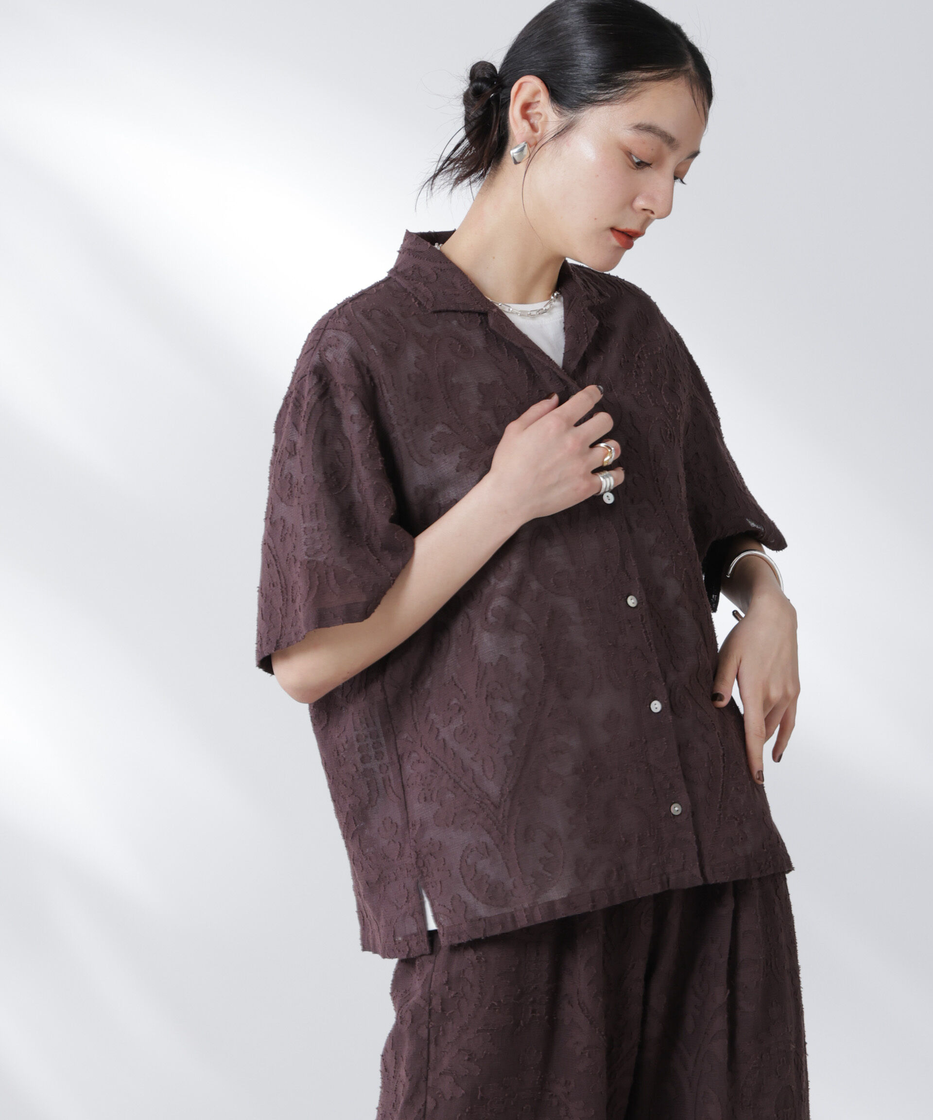 nano･universe「made in india カットワークジャカードシャツ(セットアップ可)」|シャツ・ブラウス|