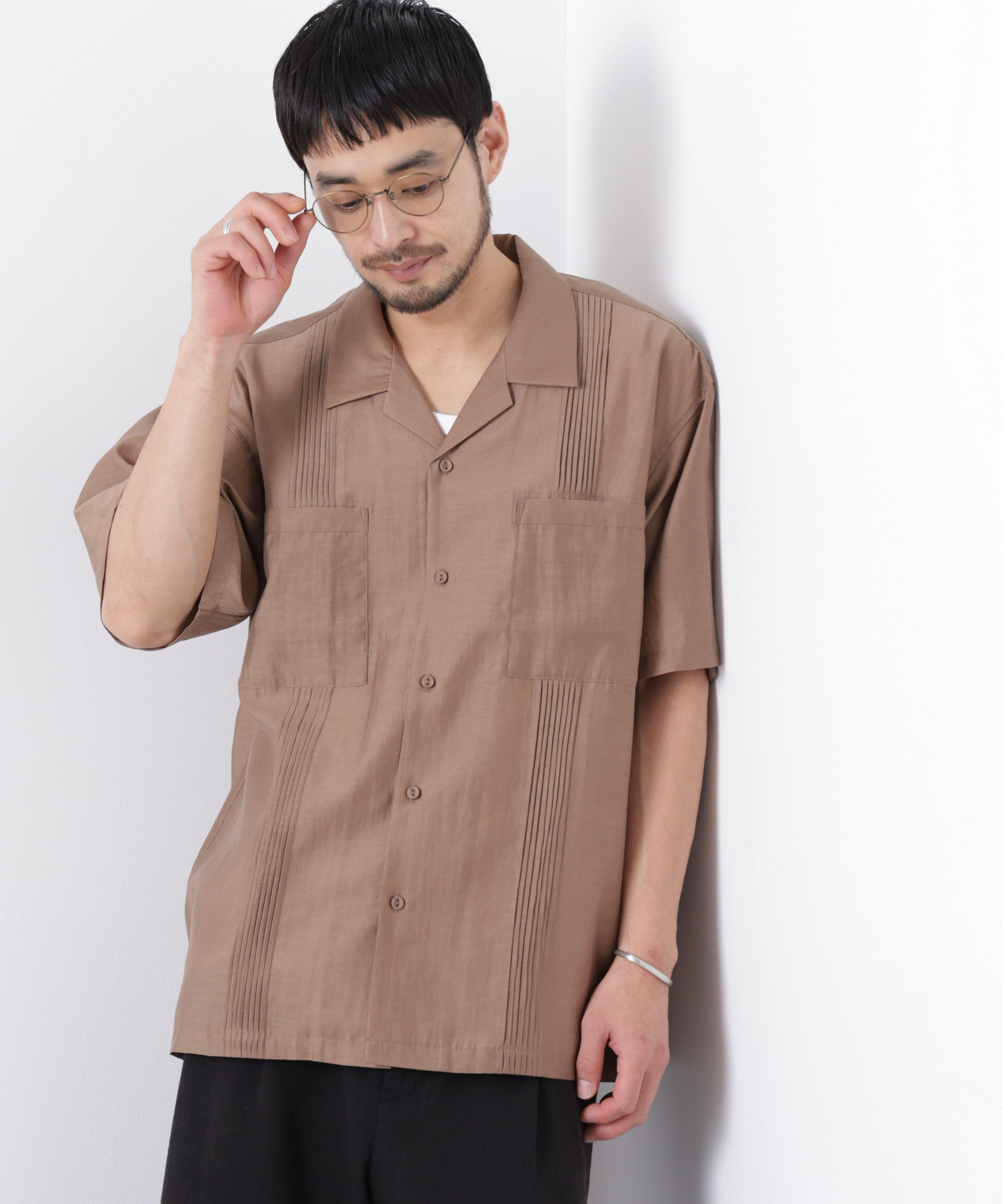 nano･universe「オープンカラーキューバシャツ」|シャツ・ブラウス|ベージュ