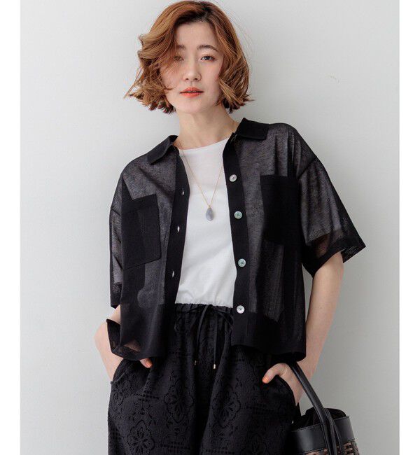 23区「【見上愛さん着用/WEB&一部店舗限定カラーあり】シアー ポロニット」|ニット・セーター|ブラック系