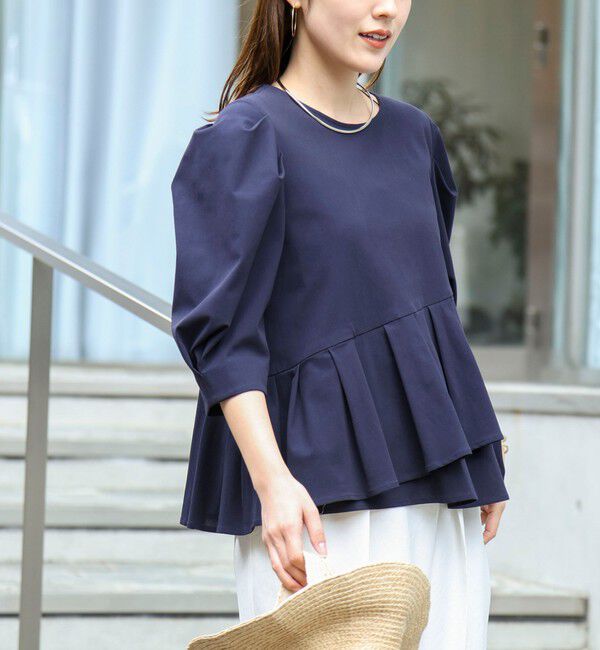 NOLLEY'S「ウォッシャブルサラドラトリコットペプラムブラウス」|シャツ・ブラウス|ネイビー