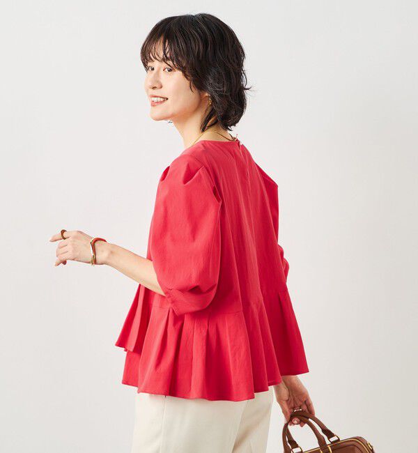 NOLLEY'S「ウォッシャブルサラドラトリコットペプラムブラウス」|シャツ・ブラウス|レッド