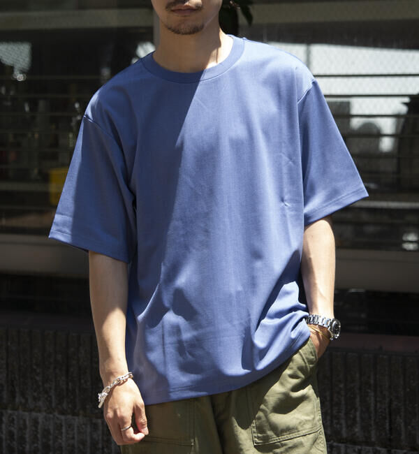 GLOSTER「【GLOSTER/グロスター】ポンチオーバーサイズ クルーネックTシャツ サイドスリット」|Tシャツ・カットソー|サックスブルー