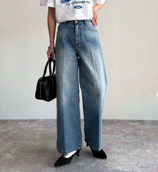 fredy emue「FRセンタープレスセミワイドデニムパンツ」|デニム|