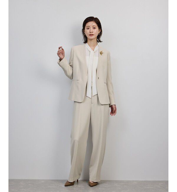 ROPE「トリアセダブルクロスＶネックジャケット/イージーケア」|ノーカラージャケット|