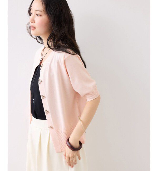 VIS「【WEB限定】三角ニュアンスボタン半袖カーディガン」|カーディガン|