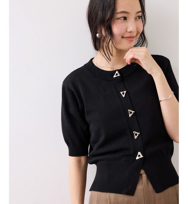 VIS「【WEB限定】三角ニュアンスボタン半袖カーディガン」|カーディガン|