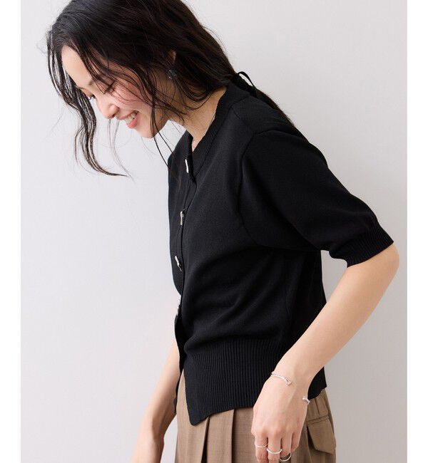 VIS「【WEB限定】三角ニュアンスボタン半袖カーディガン」|カーディガン|