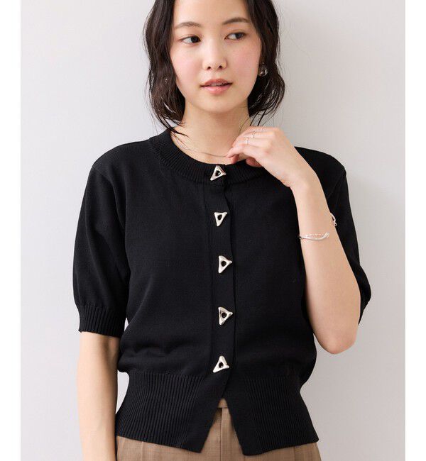 VIS「【WEB限定】三角ニュアンスボタン半袖カーディガン」|カーディガン|