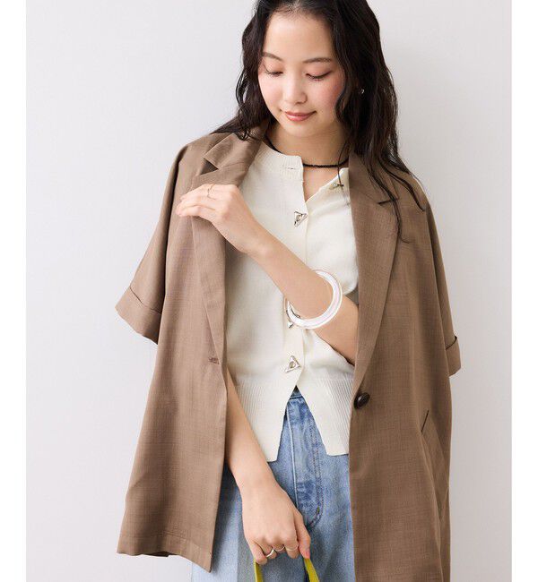 VIS「【WEB限定】三角ニュアンスボタン半袖カーディガン」|カーディガン|