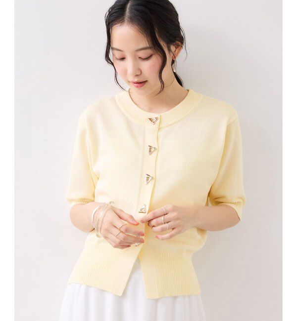 VIS「【WEB限定】三角ニュアンスボタン半袖カーディガン」|カーディガン|