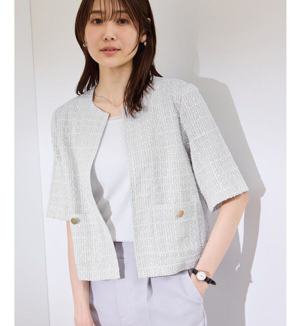 Rope&rsquo;Picnic「【サマー・ツイード】ハーフスリーブジャケット」|カーディガン|