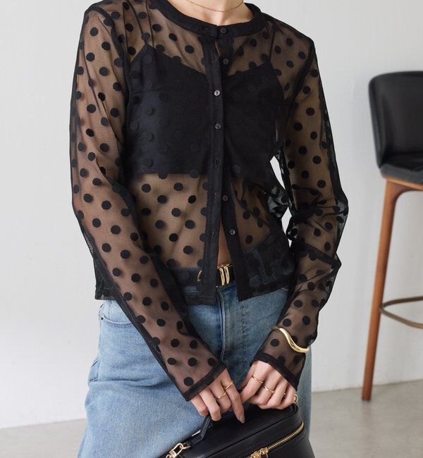  「【Nuel/ヌエル】 キャミ付きドットカーディガン」|Tシャツ・カットソー|ブラック