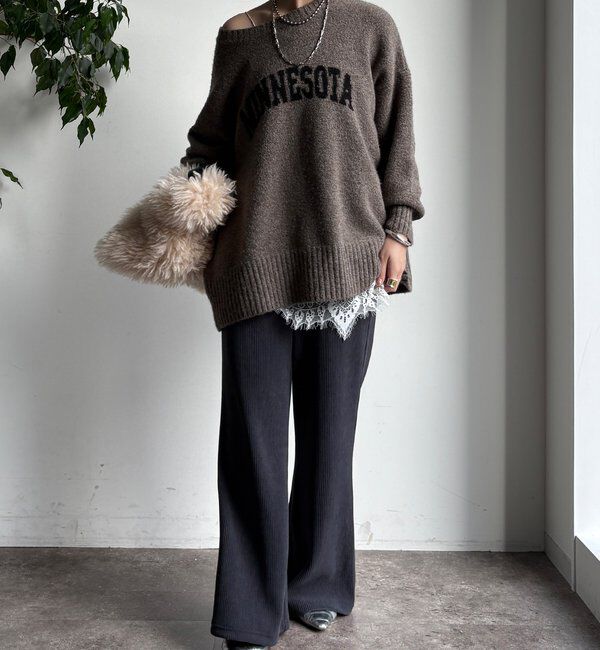  「ニットコーデュロイセミフレアイージーパンツ」|チノ|