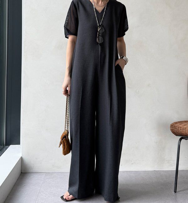  「【WEB限定】袖メッシュオールインワン」|ワンピース|