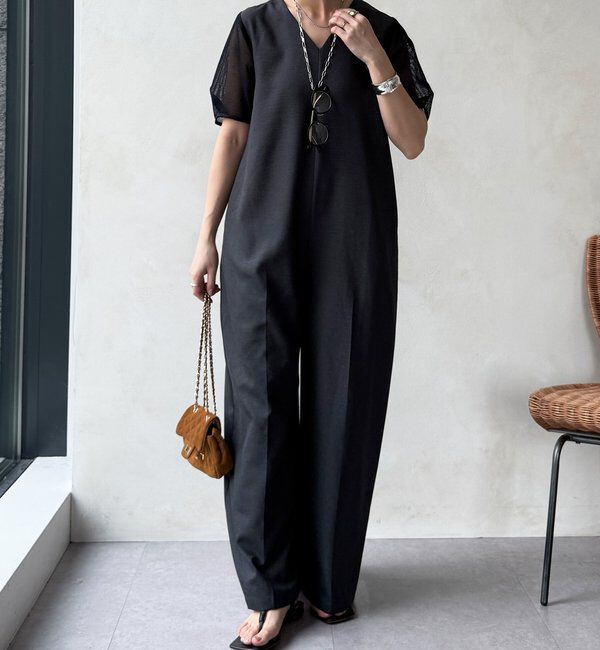  「【WEB限定】袖メッシュオールインワン」|ワンピース|