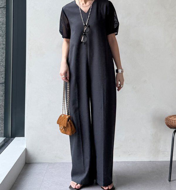  「【WEB限定】袖メッシュオールインワン」|ワンピース|