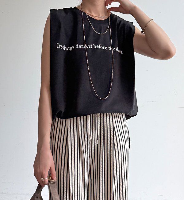  「【WEB限定】ロゴプリントノースリーブトップス」|Tシャツ・カットソー|ブラック