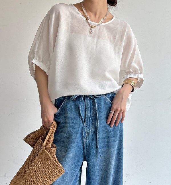  「【WEB限定】メッシュシフォントップス」|Tシャツ・カットソー|オフホワイト