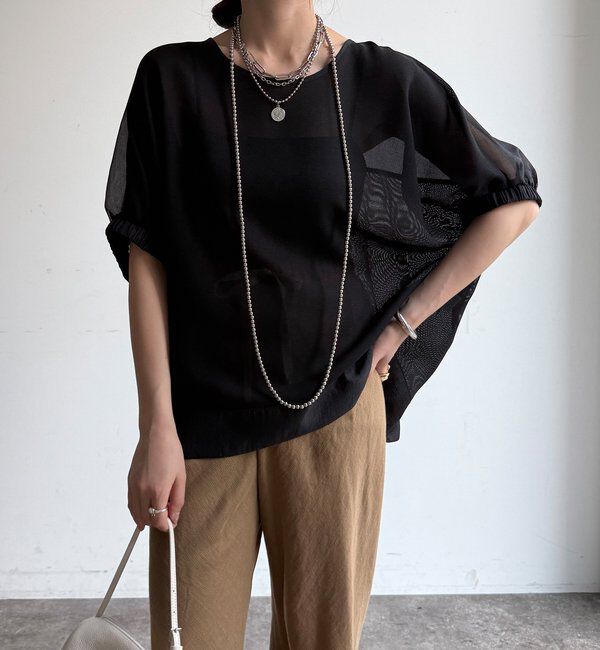  「【WEB限定】メッシュシフォントップス」|Tシャツ・カットソー|