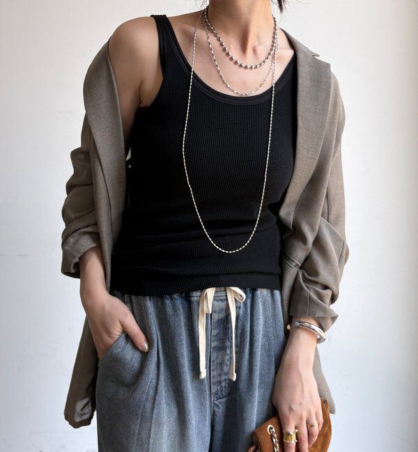  「異素材切替ワッフルタンク」|Tシャツ・カットソー|