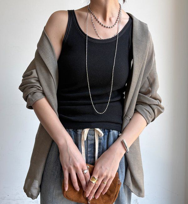  「異素材切替ワッフルタンク」|Tシャツ・カットソー|