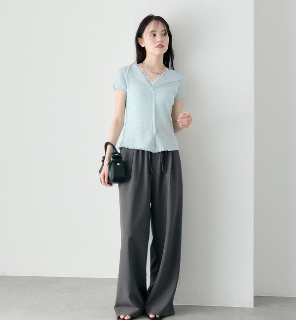  「レースドッキング半袖ニットカーディガン」|カーディガン|