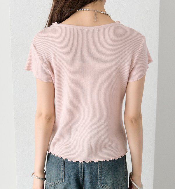  「レースドッキング半袖ニットカーディガン」|カーディガン|