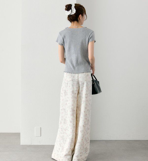  「レースドッキング半袖ニットカーディガン」|カーディガン|