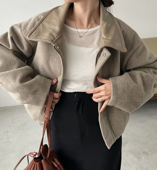  「【2WAYで着用可能】スタンドウールショートコート」|その他|