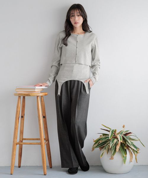 LOWRYS FARM「メランジツイルワイドパンツ」|チノ|