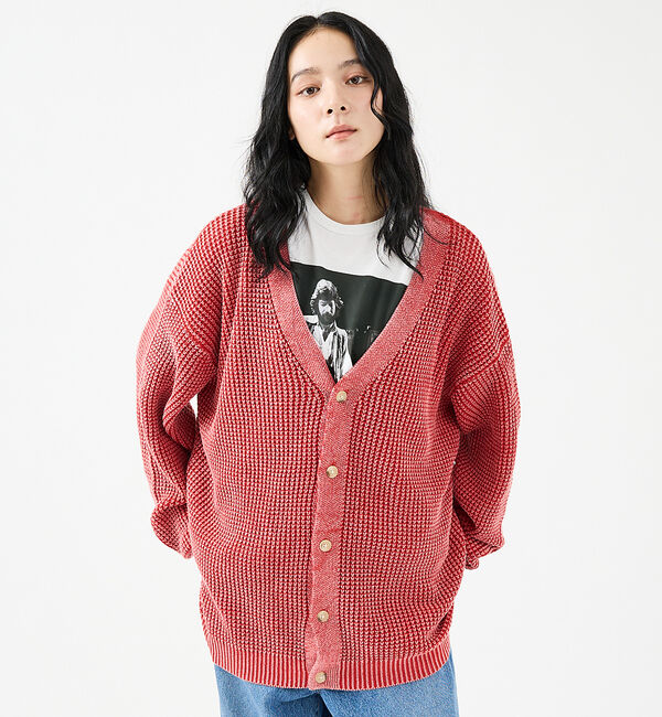 ABAHOUSE「【Revo.レボ】パウダーブリーチ加工ワッフルコットンニットカーディガン/ユニセ」|カーディガン|