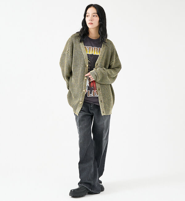 ABAHOUSE「【Revo.レボ】パウダーブリーチ加工ワッフルコットンニットカーディガン/ユニセ」|カーディガン|