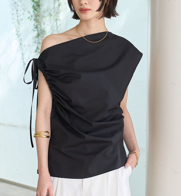 Rouge vif「ギャザーアシンメトリーブラウス」|シャツ・ブラウス|ブラック