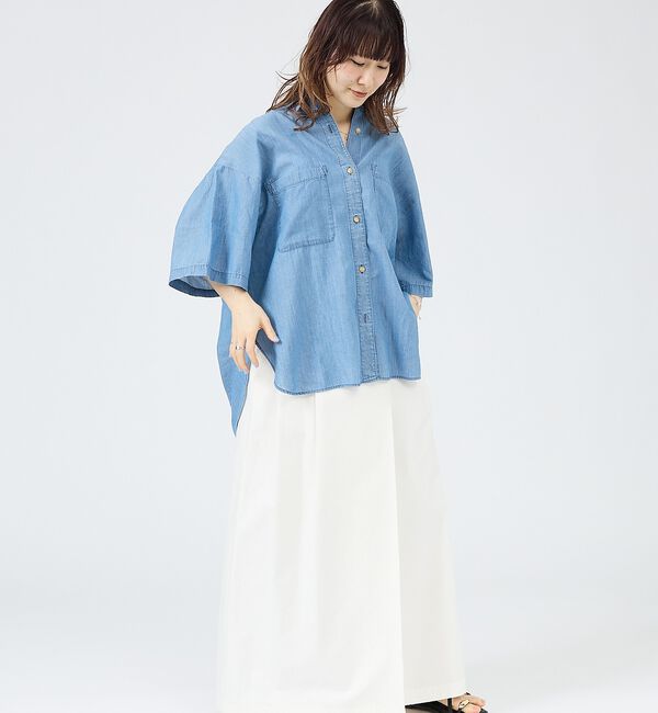 Rouge vif「【JOHNBULL/ジョンブル】シアーデニムハーフスリーブシャツ/半袖/コットン」|シャツ・ブラウス|