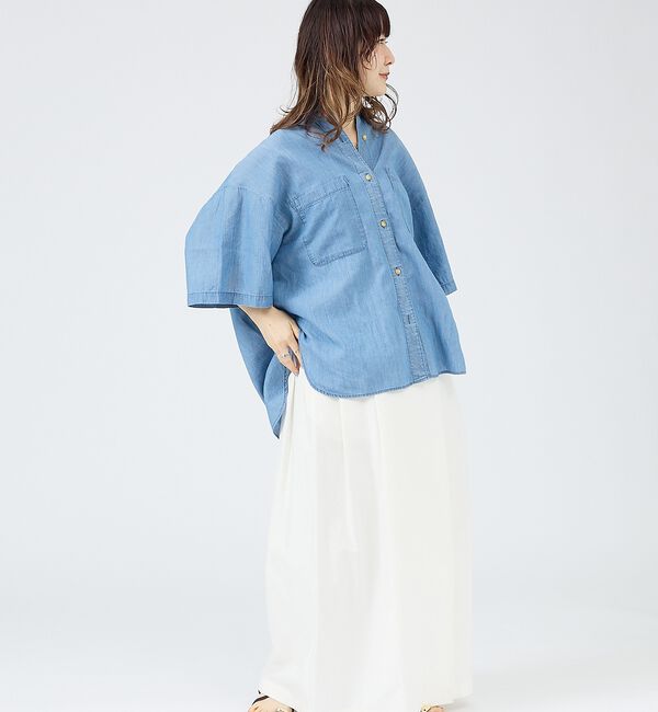 Rouge vif「【JOHNBULL/ジョンブル】シアーデニムハーフスリーブシャツ/半袖/コットン」|シャツ・ブラウス|